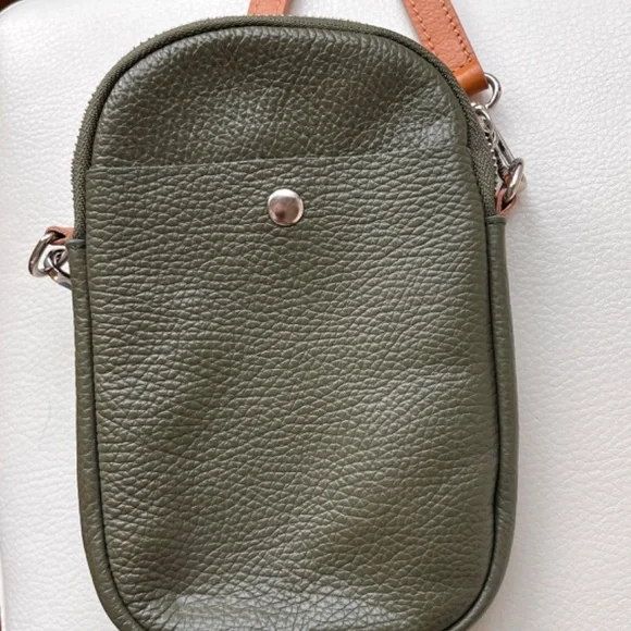 Divina Firenze Olive Pebbled Leather Small Crossbody Made In Italy - Picture 9 of 13